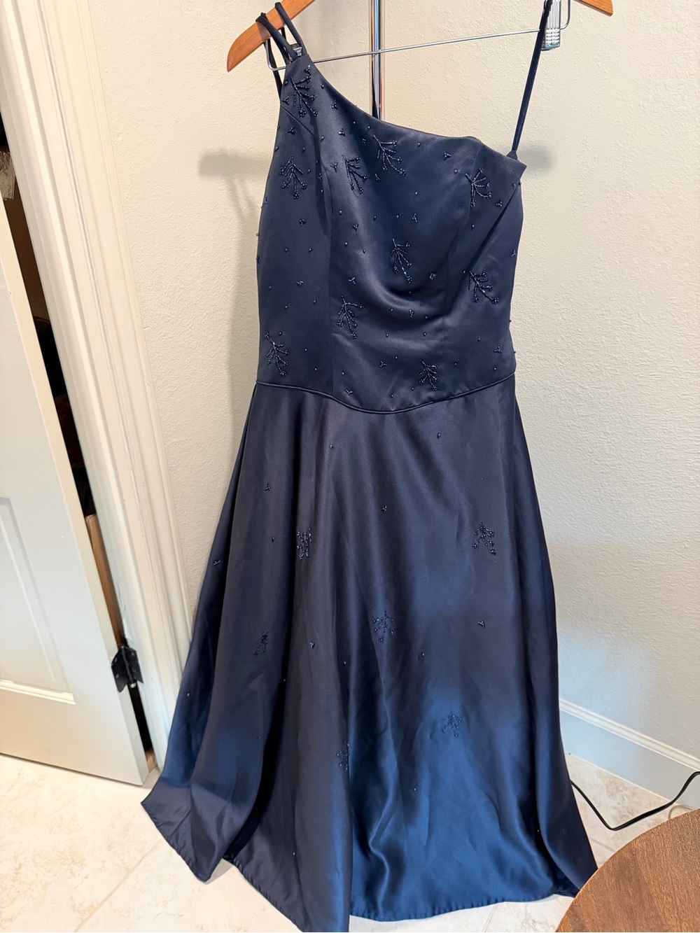 One-Shoulder Navy Evening Dress - Women
